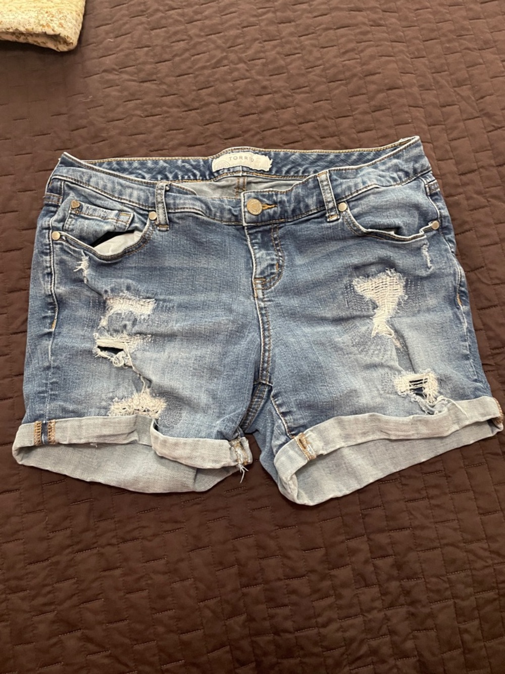 torrid Light Blue Distressed Roll-Cuff Denim Shorts